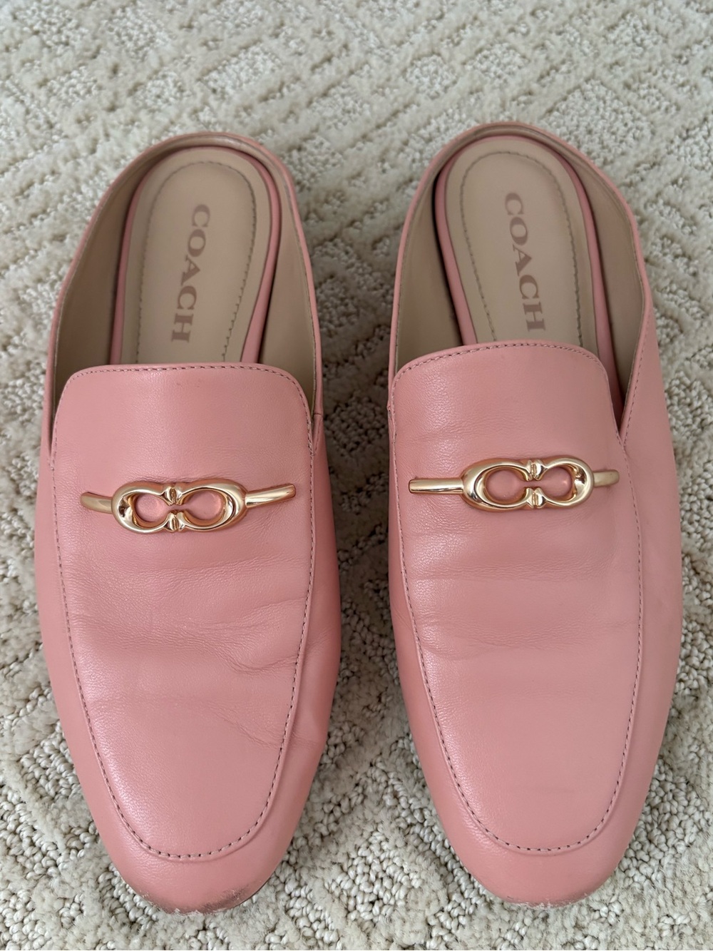 Coach Pink Leather Slip-On Loafers with Gold-Tone Hardware